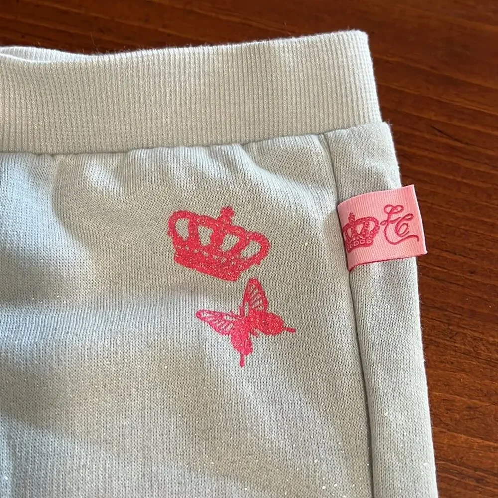 Pink Cookie Girls Silver Sparkle Knit Pants Size 6 Princess Crown Butterfly Y2K